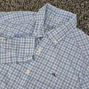 Vineyard Vines Men's Medium Performance Classic Whale Button Shirt Blue Plaid